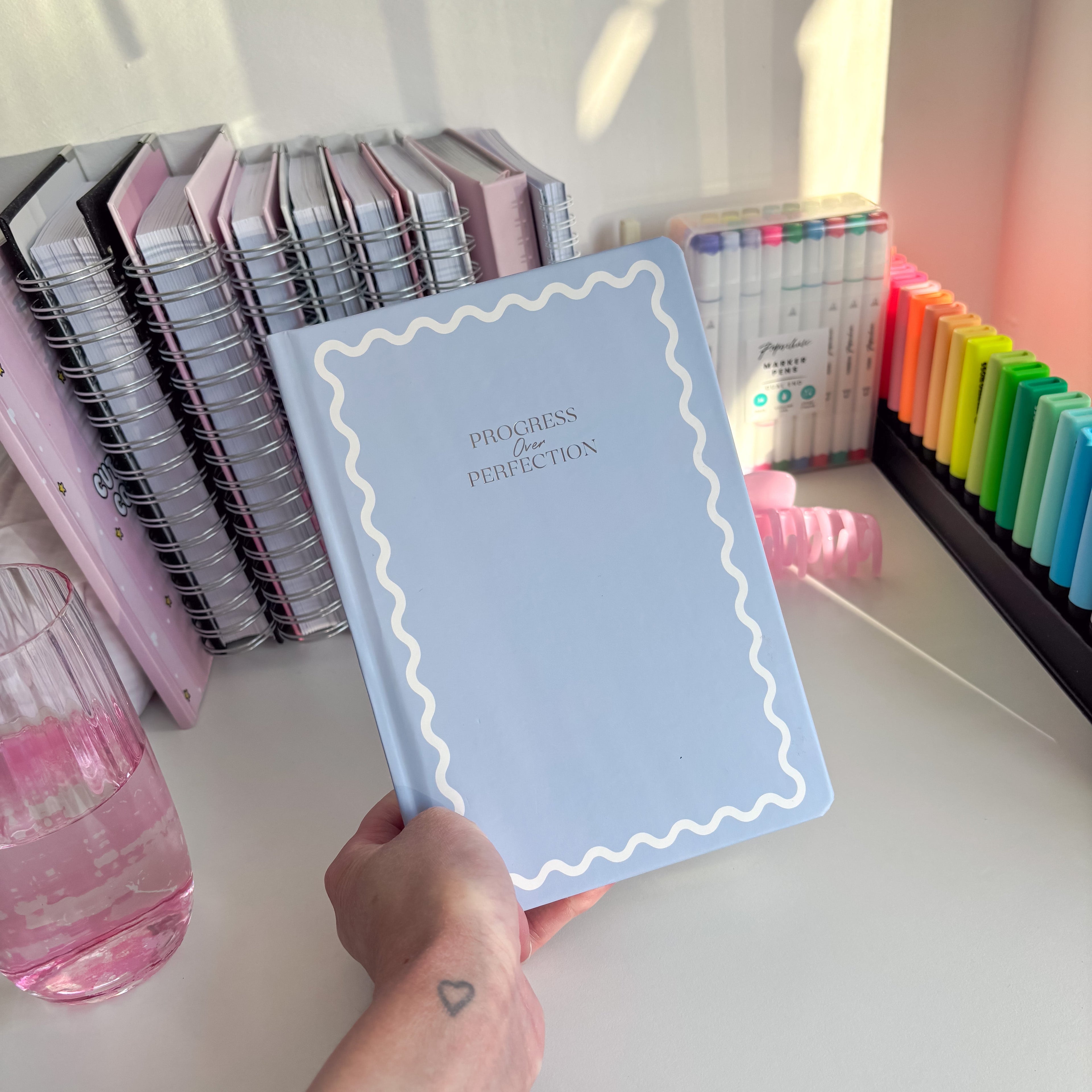 Blue Hardback Notebook: 'Progress Over Perfection'