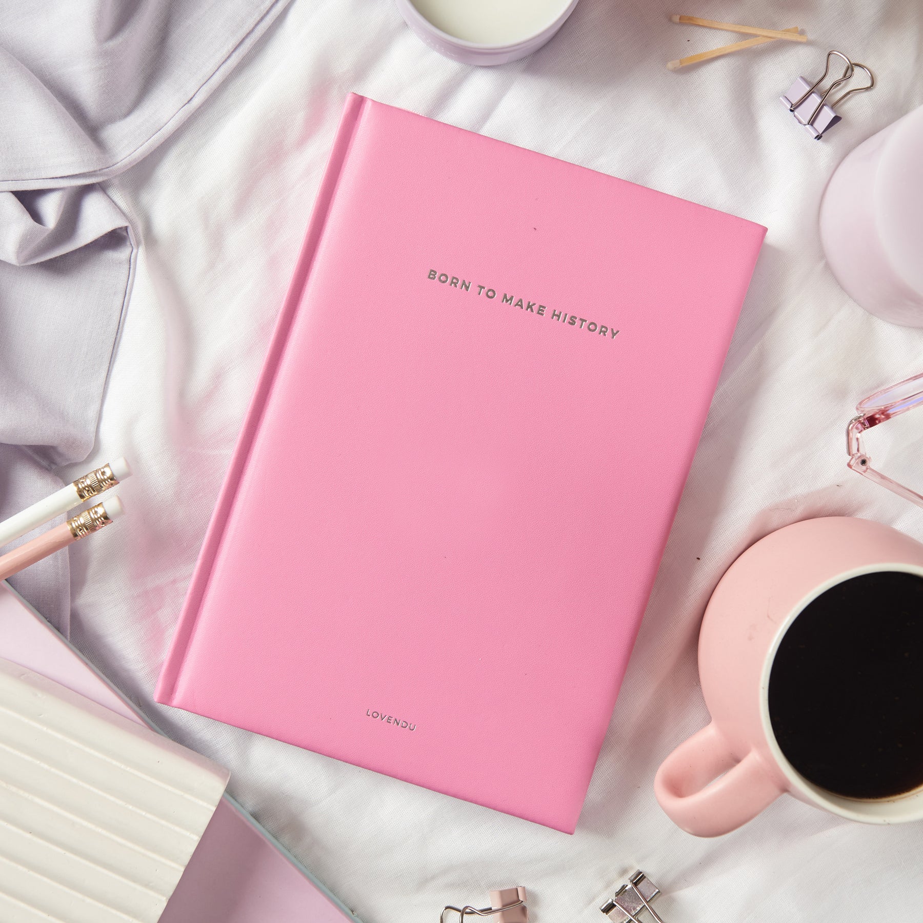 A5 Premium Pink PU Leather Notebook: 'Born to Make History' – Lovendu