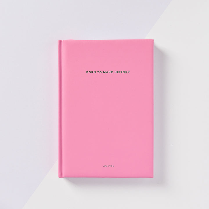 A5 Premium Pink PU Leather Notebook: 'Born to Make History', Lovendu, Notebook, a5-premium-pink-notebook-born-to-make-history,  - Lovendu